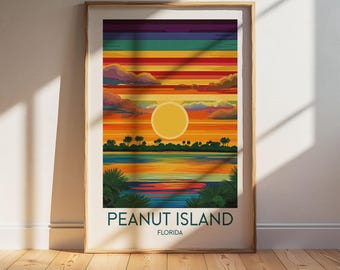Peanut Island Florida Travel Poster: Retro Vintage Wall Art Print