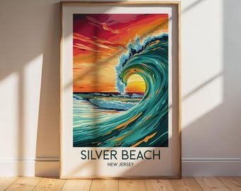 Silver Beach New Jersey Travel Poster: Retro Vintage Wall Art Print