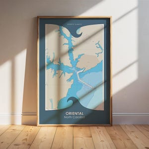 Oriental - North Carolina Nautical NOAA Marine Chart/Poster. Nautical Wall Art. Birthday Gift. Nautical Gift. Wedding Gift. Boater Gift.