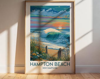 Hampton Beach New Hampshire Travel Poster: Retro Vintage Wall Art Print