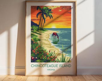 Chincoteague Island Virginia Travel Poster: Retro Vintage Wall Art Print