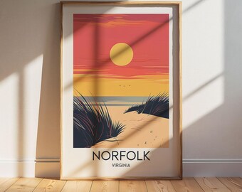 Norfolk Virginia Travel Poster: Retro Vintage Wall Art Print