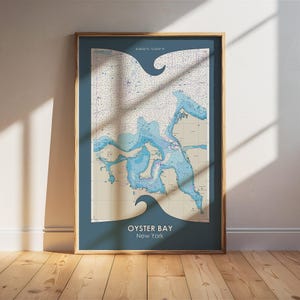 Oyster Bay - Carta/pôster marítimo NOAA de Nova York. Arte de parede náutica. Presente de aniversário. Presente náutico. Presente de casamento. Presente para velejadores.