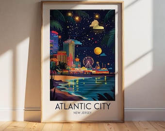 Atlantic City New Jersey Travel Poster: Retro Vintage Wall Art Print