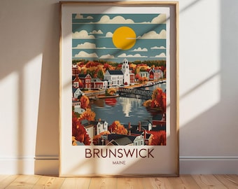 Brunswick Maine Travel Poster: Retro Vintage Wall Art Print