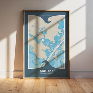 Onset Bay - Carta/pôster marítimo NOAA de Massachusetts. Arte de parede náutica. Presente de aniversário. Presente náutico. Presente de casamento. Presente para velejador.