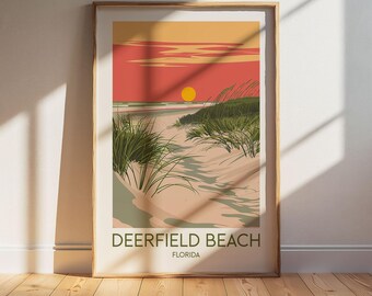 Deerfield Beach Florida Travel Poster: Retro Vintage Wall Art Print