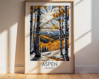 Aspen Colorado Travel Poster: Retro Vintage Wall Art Print