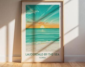 Lauderdale-By-The-Sea Florida Travel Poster: Retro Vintage Wall Art Print