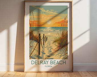 Delray Beach Florida Travel Poster: Retro Vintage Wall Art Print