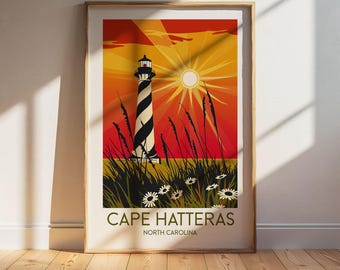 Cape Hatteras North Carolina Travel Poster: Retro Vintage Wall Art Print