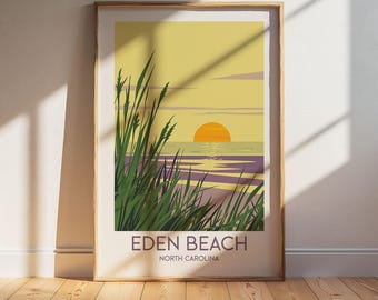 Eden Beach North Carolina Travel Poster: Retro Vintage Wall Art Print