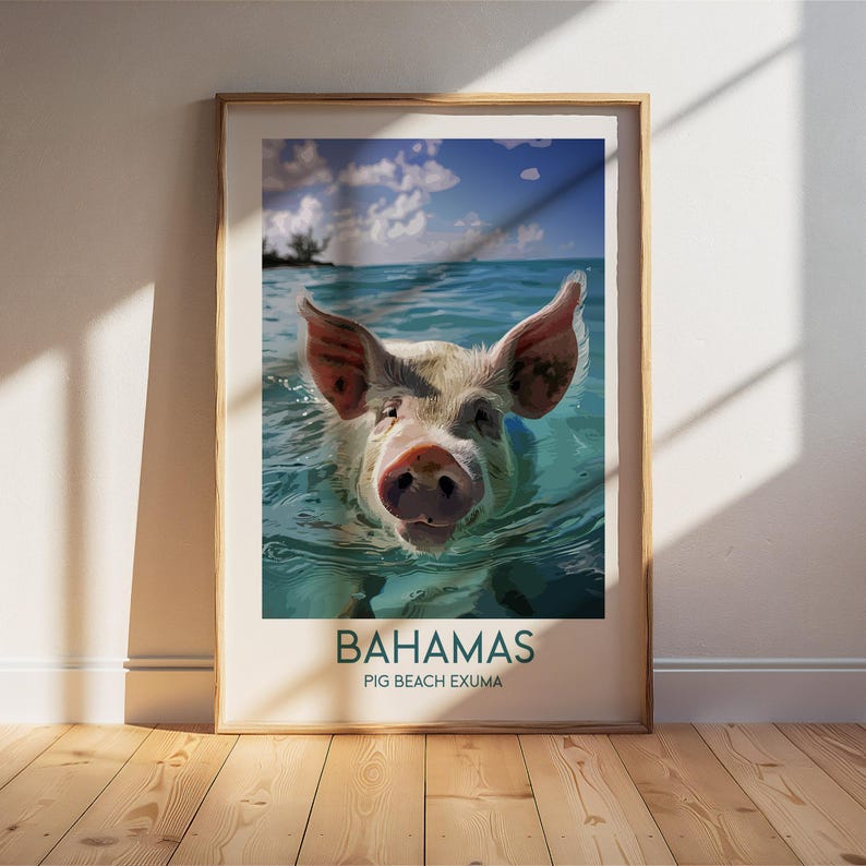 Exuma Poster Bahamas Pig Beach Exuma Travel Poster: Retro Vintage Wall Art Print - Etsy