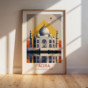 Agra India Taj Mahal Travel Poster: Retro Vintage Wall Art Print