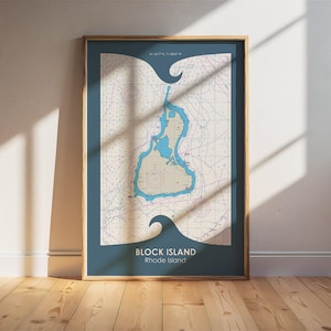 Block Island - Carta/pôster náutico NOAA de Rhode Island. Arte de parede náutica. Presente de aniversário. Presente náutico. Presente de casamento. Presente para velejador.