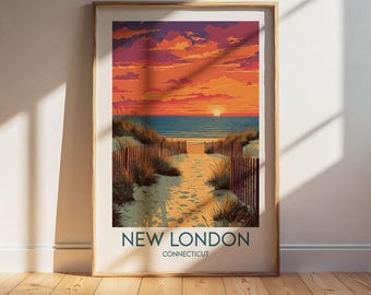 New London Connecticut Travel Poster: Retro Vintage Wall Art Print