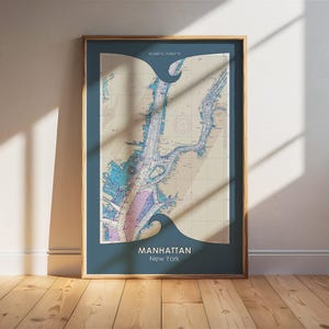 Manhattan - Carta/Póster Náutico de la NOAA de Nueva York. Arte mural náutico. Regalo de cumpleaños. Regalo náutico. Regalo de boda. Regalo para navegantes.