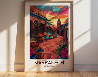 Marrakech Morocco Travel Poster: Retro Vintage Wall Art Print