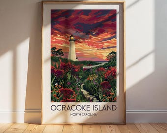 Ocracoke Island North Carolina Travel Poster: Retro Vintage Wall Art Print