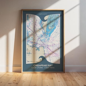 Baía de Chesapeake - Carta/pôster marítimo NOAA com tema náutico. Arte de parede náutica. Presente de aniversário. Presente náutico. Presente de casamento. Presente para velejadores.