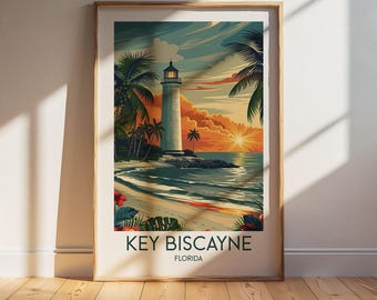 Key Biscayne Florida Travel Poster: Retro Vintage Wall Art Print