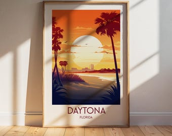 Daytona Beach Florida Travel Poster: Retro Vintage Wall Art Print