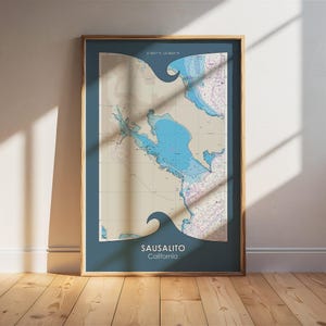 Sausalito - Carta/pôster marítimo NOAA da Califórnia. Arte de parede náutica. Presente de aniversário. Presente náutico. Presente de casamento. Presente para velejadores.