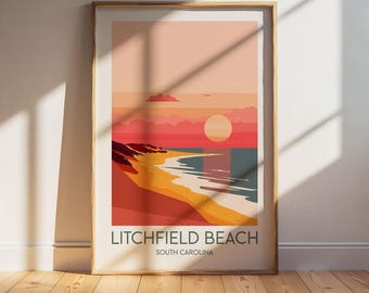 Litchfield Beach South Carolina Travel Poster: Retro Vintage Wall Art Print