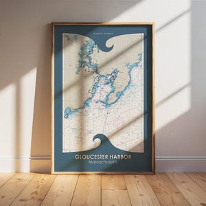 Porto de Gloucester - Carta/pôster marítimo NOAA de Massachusetts. Arte de parede náutica. Presente de aniversário. Presente náutico. Presente para velejador.