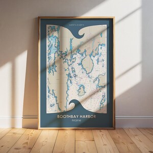 Boothbay Harbor - Carta/pôster marítimo NOAA da Maine Nautical. Arte de parede náutica. Presente de aniversário. Presente náutico. Presente de casamento. Presente para velejador.
