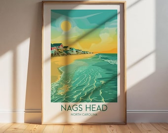 Nags Head North Carolina Travel Poster: Retro Vintage Wall Art Print