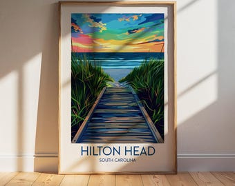 Hilton Head South Carolina Travel Poster: Retro Vintage Wall Art Print