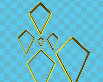 Set of six diamond kite shaped polymer clay cutters