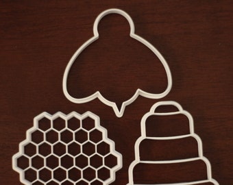 Bee, Beehive, and Honeycomb Set of three cookie and fondant cutters