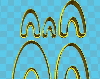 Set of five round bottom half oval arch shaped polymer clay cutters
