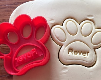 Personalized Paw Print Dog Treat cookie cutter with name imprint