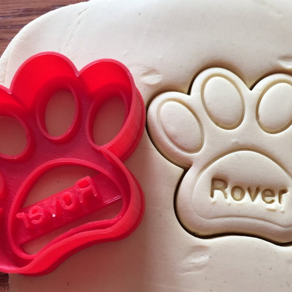 Personalized Paw Print Dog Treat cookie cutter with name imprint