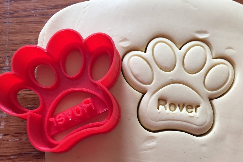 Personalized Paw Print Dog Treat cookie cutter with name imprint image 1