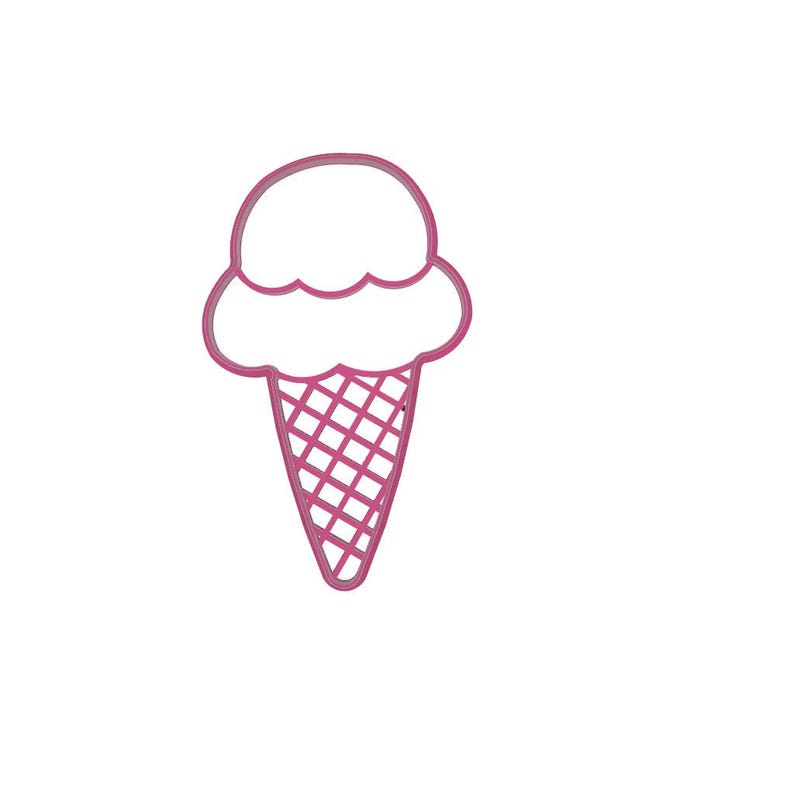 May include: A pink outline of an ice cream cone on a white background. The ice cream has two scoops, and the cone has a crisscross pattern.