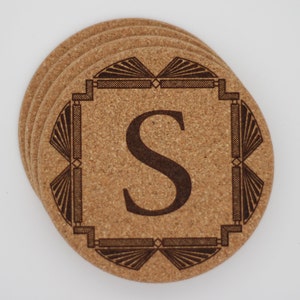 Personalized Art Deco Style cork coasters - set of 4