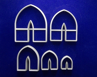Set of five pointed arch shaped polymer clay cutters