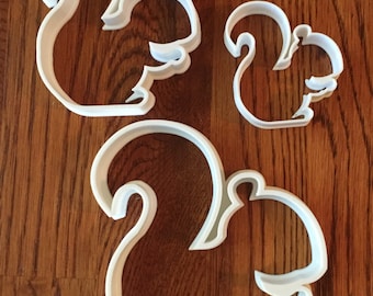 Three Squirrel shaped cookie and fondant cutters - 3, 4, 5, inch