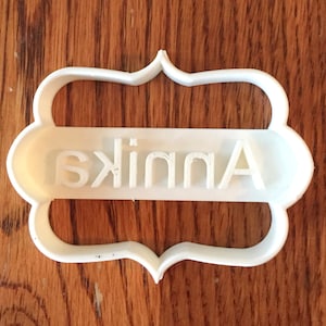 Personalized Plaque Shaped cookie cutter with name imprint