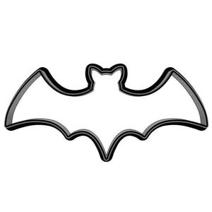 May include: A black bat-shaped cookie cutter. The cutter has a simple outline of a bat with outstretched wings. The design is suitable for Halloween-themed baking and crafting projects.