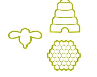 Bee, Beehive, and Honeycomb Set of three cookie and fondant cutters