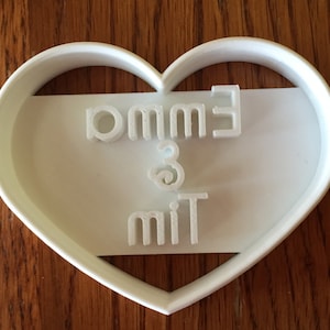 Personalized Wedding or Valentine&#39;s Day Wide Heart Shaped cookie cutter with name imprint