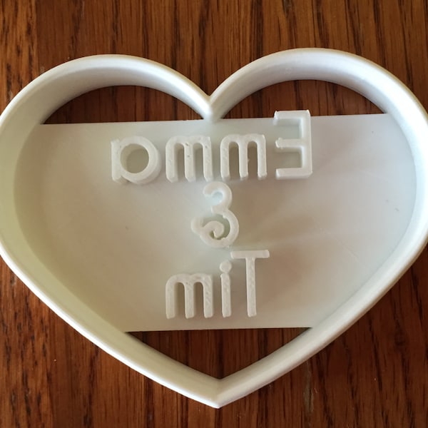 Personalized Wedding or Valentine's Day Wide Heart Shaped cookie cutter with name imprint