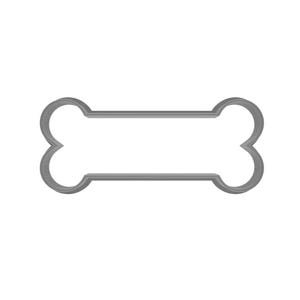 May include: A gray, bone-shaped cookie cutter. The cutter has a rectangular center with rounded ends, resembling a dog bone. The design is simple and clean, perfect for baking dog treats or themed cookies.