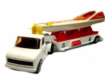 1970s Vintage Matchbox Superkings K27 Miss Embassy Power Boat Transporter Toy Collectible Made in England