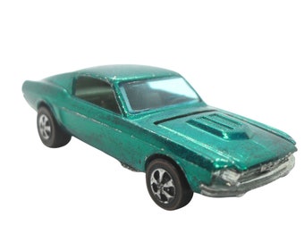 1960&#39;s [1968] Vintage Hot Wheels 6206 Redline Custom Mustang Aqua. Toy Collectible. Made in USA.